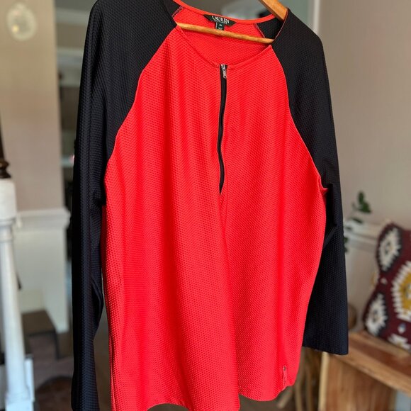 Lauren Ralph Lauren Red and Black Zip Front Long Sleeve Raglan Top Plus Size 3X - Picture 11 of 11